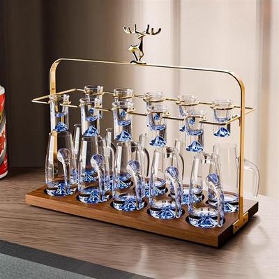 酒杯高级感一套轻奢高档金箔白酒杯分酒器杯架套装家用玻璃酒具小