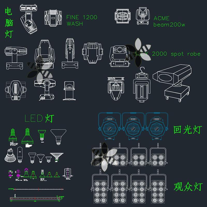 智能化弱电系统舞台灯光音响多媒体CAD图库图例素材