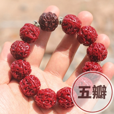 j金刚菩提子手串男尼泊尔菩提六瓣红皮大五瓣佛珠包浆