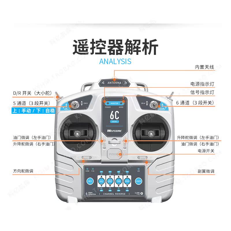 迈克MC E6 2.4G 遥控器固定翼航模E6R接收机带飞控自稳板机冲浪者 五金/工具 防眩板 原图主图