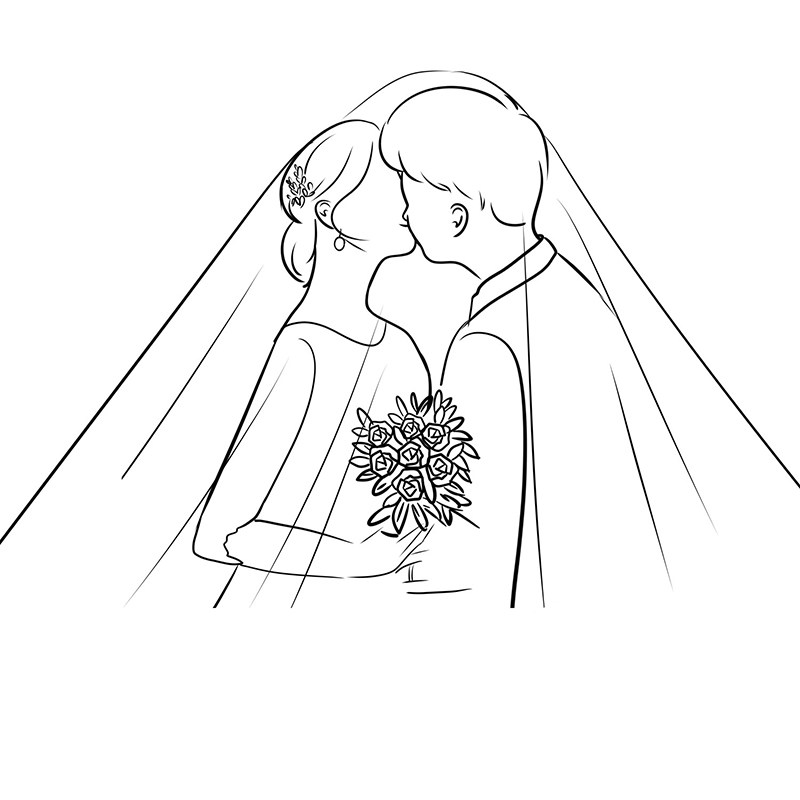 新绘头像简笔e画定制婚纱照婚礼logo设计请柬画像真人代画剪影线