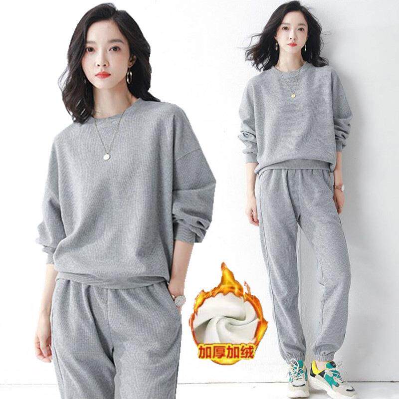 加绒加厚运动套装女春秋冬新款时时尚套装