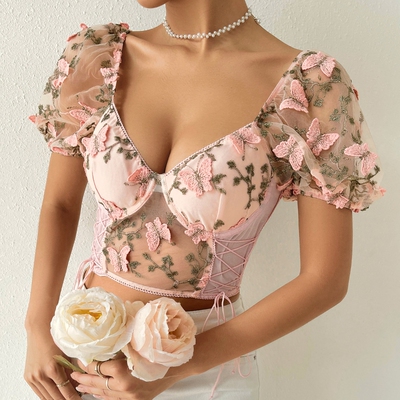 Cross-border summer perspective sling stitching mesh vest