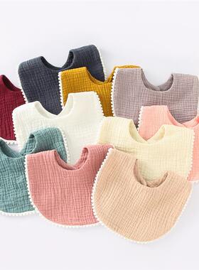 Cotton Gause Baby Bibs Solid Color Absorbent Baby Tassel Bib