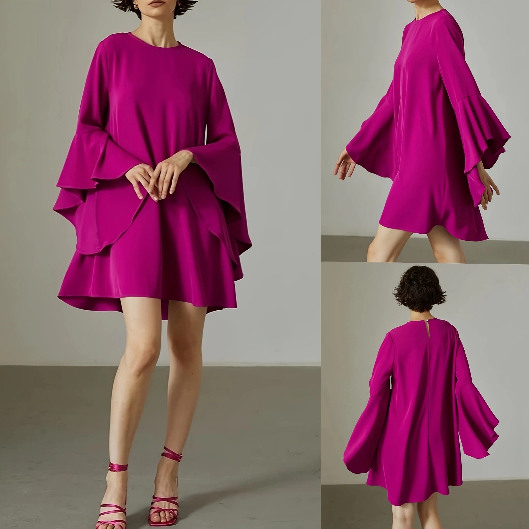 Half length skirt with solid color ruffled edge sleeves