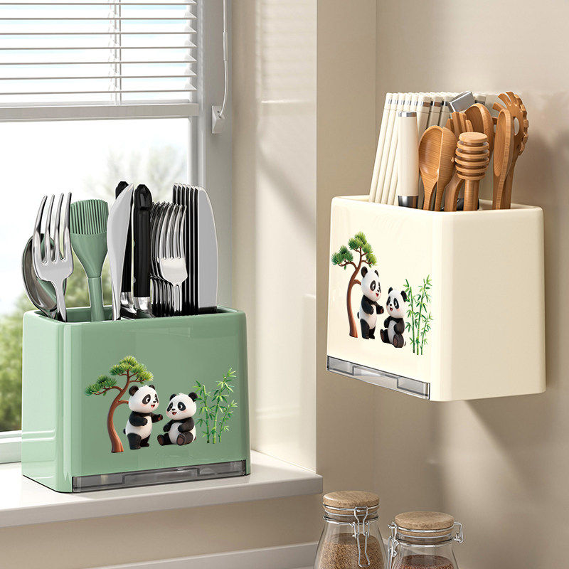 筷筒收纳盒熊猫图案厨房餐具笼架壁挂置物架家用筷子勺子笼收纳架,餐饮具,餐具笼/架,淘宝优惠券,粉丝福利购,淘宝优惠卷
