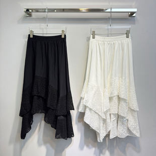 MBS.欧洲站新款浪漫风气质宽松大摆伞裙下摆拼接工艺不规则半身裙