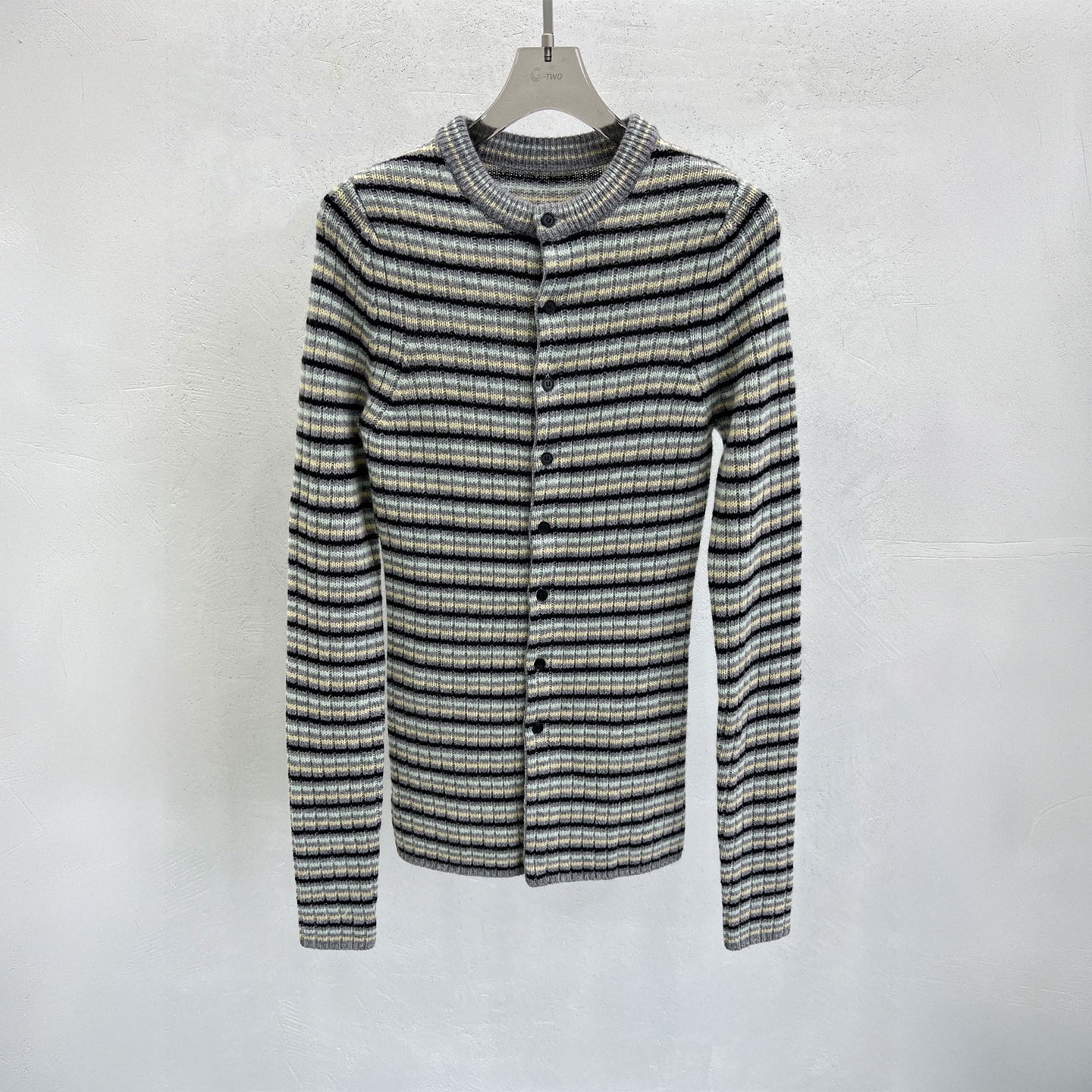 MBS.欧洲站新款南油高端时髦条纹开衫时髦条纹撞色弹力百搭针织衫