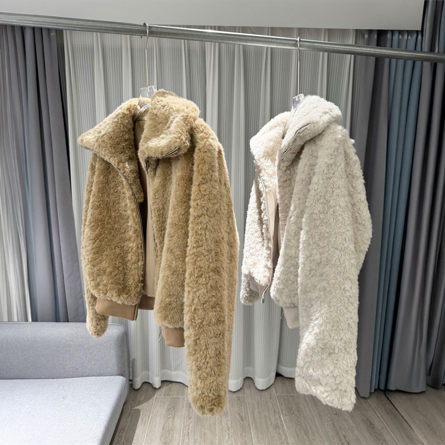 MBS.欧洲站新款深圳南油慵懒毛绒绒翻领毛毛大衣双拉链羊羔毛外套