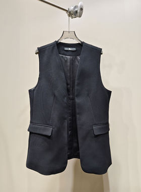 MBS.欧洲站新款HELMCH深圳南油黑色西装马甲V领中长款背心外套女