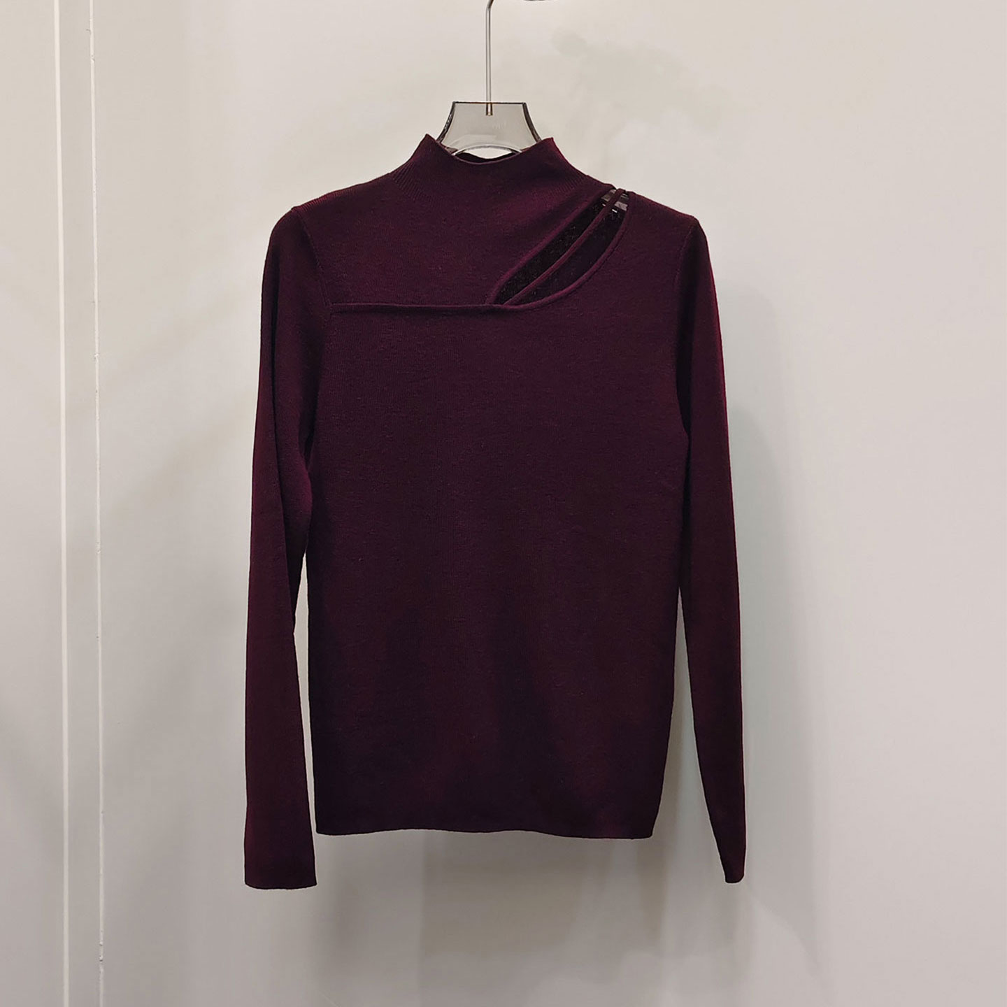 MBS.欧洲站新款HELMCH英伦风性感小心机长袖T恤镂空羊毛针织衫女