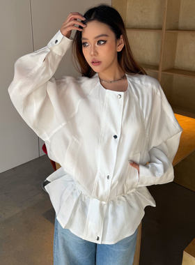 MBS.欧洲站新款FANLEONA双排扣设计感上衣收腰荷叶摆长袖百搭外套