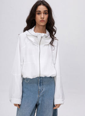 MBS.欧洲站新款FANLEONA拉绳领宽松轻薄防晒衣短款拉链防风外套女