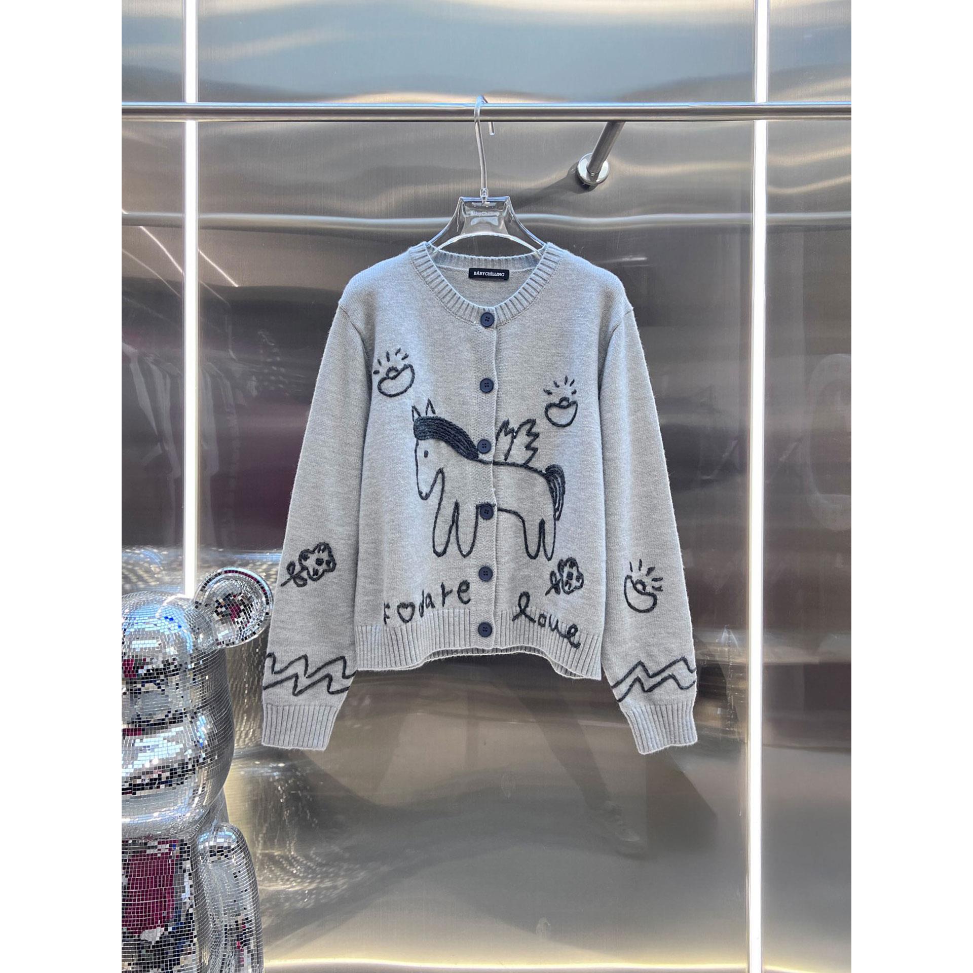 MBS.欧洲站新款英伦风南油高端百搭减龄毛衣趣味立体小马针织衫女