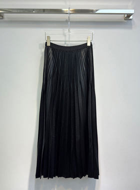 MBS.欧洲站新款英伦风高腰简约百褶中长裙斜纹宽松A型重工百褶裙