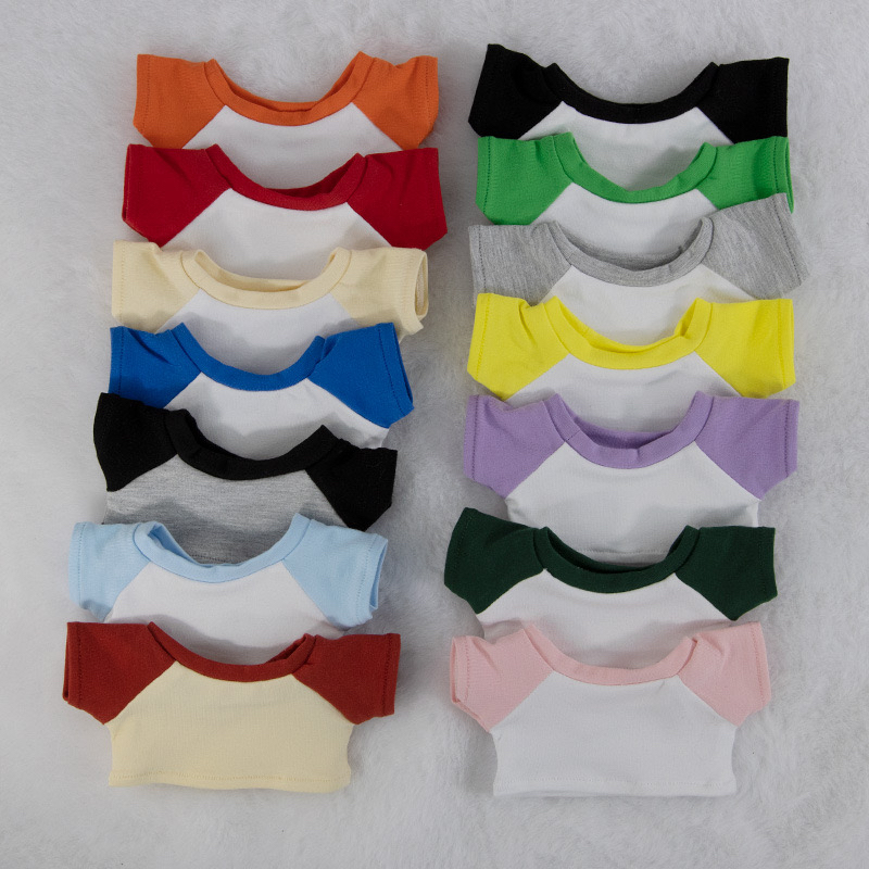 娃衣10cm15cm20cm棉花娃娃撞色拼色插肩袖T恤公仔体恤打底衫 衣服