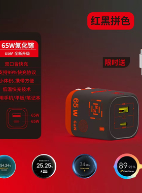 65w氮化镓充电器多口可折叠插脚适用iPhone 华为安卓平板笔记本快充