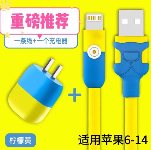 新款蓝同学小黄人14充电器头快充iPhone13/12pro数据线快充双色充电头usb适用华为/荣耀手机Type-c充电线器头