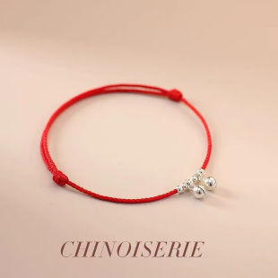 冠司 锦绳缘银铃铛脚链女红绳有声音简约古风学生森系手 guansi