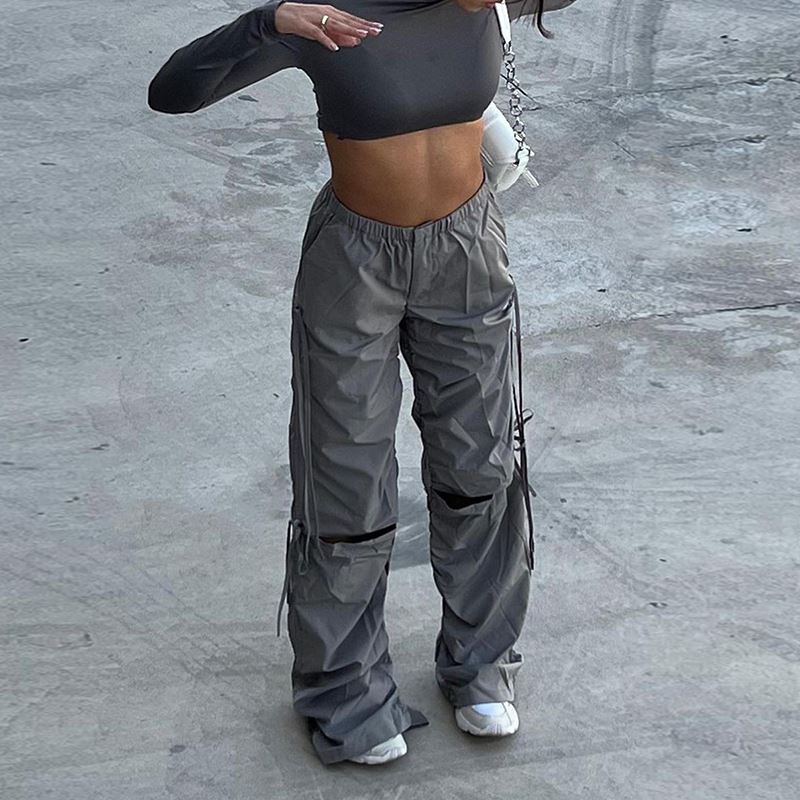 instunning欧美嘻哈hiphop工装裤女破洞阔腿裤休闲裤子ins高街潮