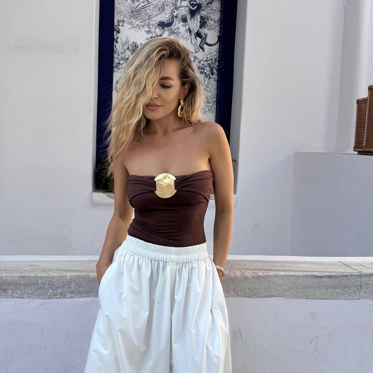 吊带抹胸连体泳衣欧美ins辣妹游泳衣温泉显瘦紧身泳装度假bikini