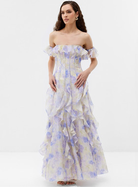 New women's ruffled beach long dress吊带沙滩洋装女
