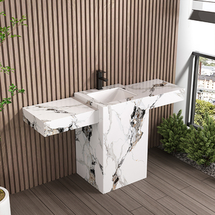 户外岩板立柱盆延伸台面石材酒店酒吧民宿立柱式一体洗手盆洗脸盆