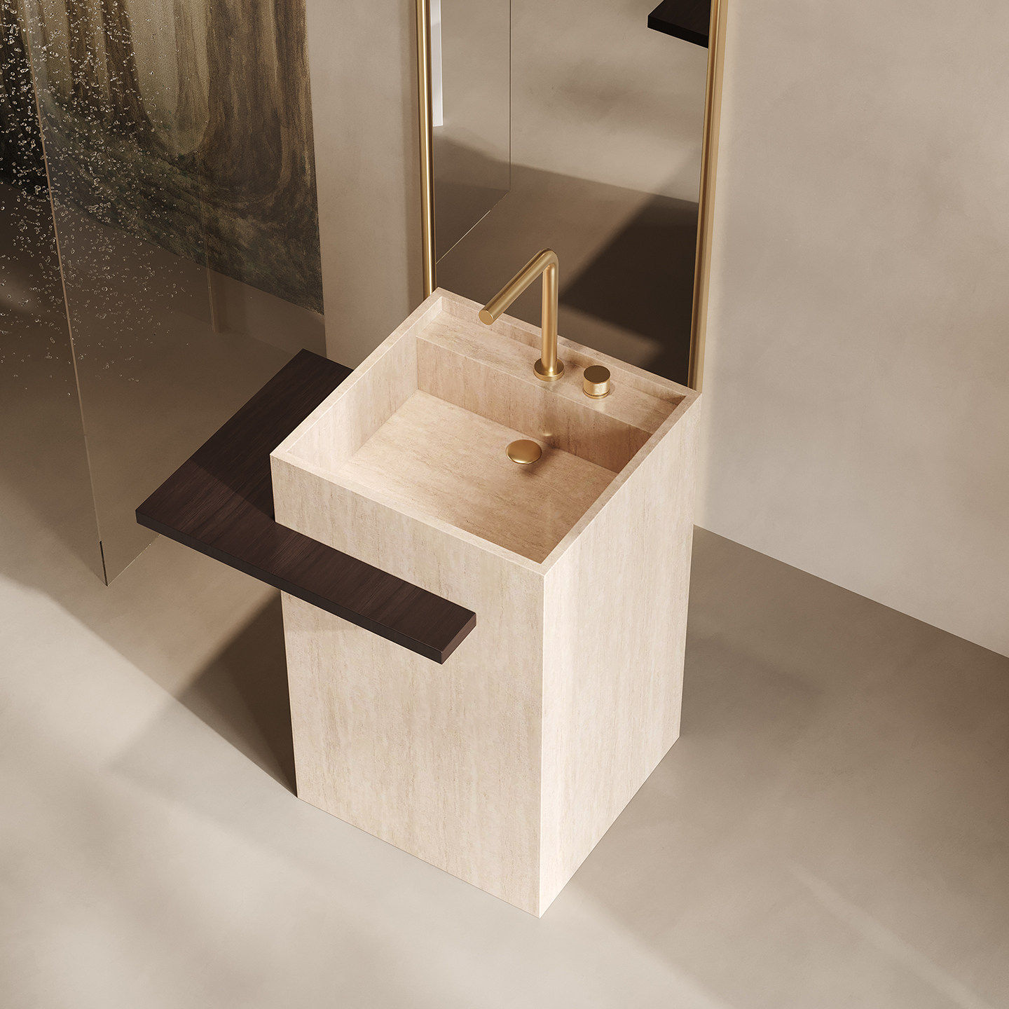 户外庭院一体落地式岩板立柱盆洗手台定制阳台酒店别墅室外洗脸池