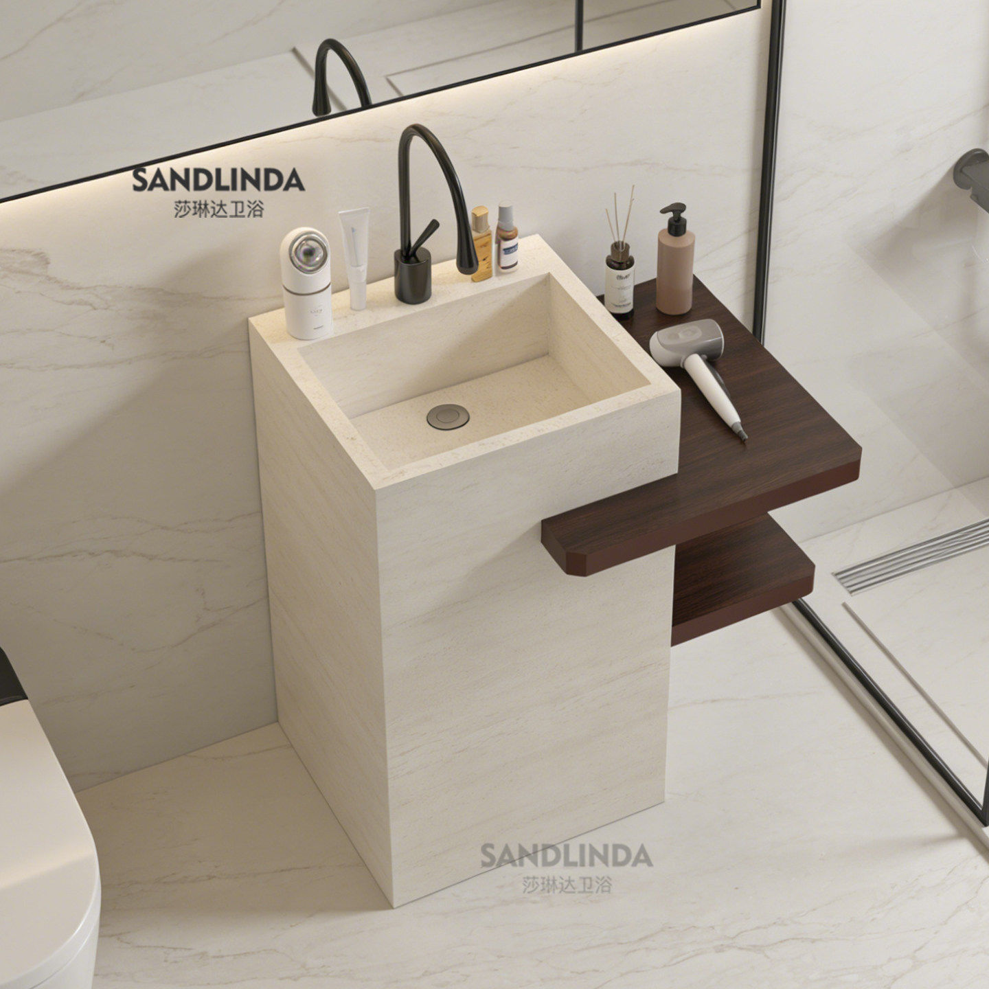 双层台面岩板立柱盆洗手池台盆一体落地洗脸盆别墅酒店洗漱台