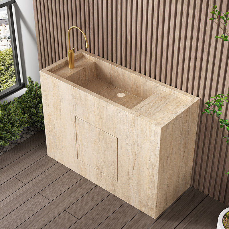 轻奢岩板立柱盆 花园洗手池庭院岛台盆落地式阳台洗脸盆40宽斋深