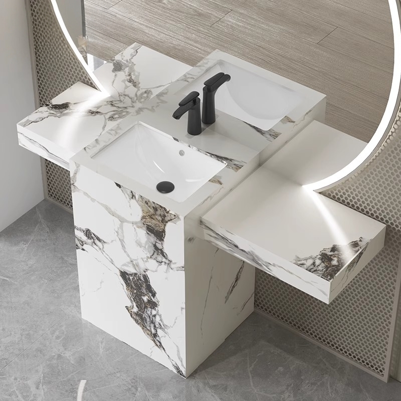 岩板立柱洗脸盆带延长边洗手台阳台卫生间落地式洗手盆洗漱台组合