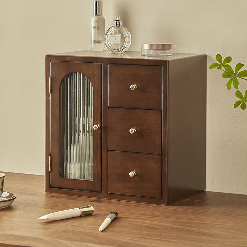 实木桌面抽屉收纳盒玄关梳妆台长方形化妆品首饰分格护肤品收纳柜