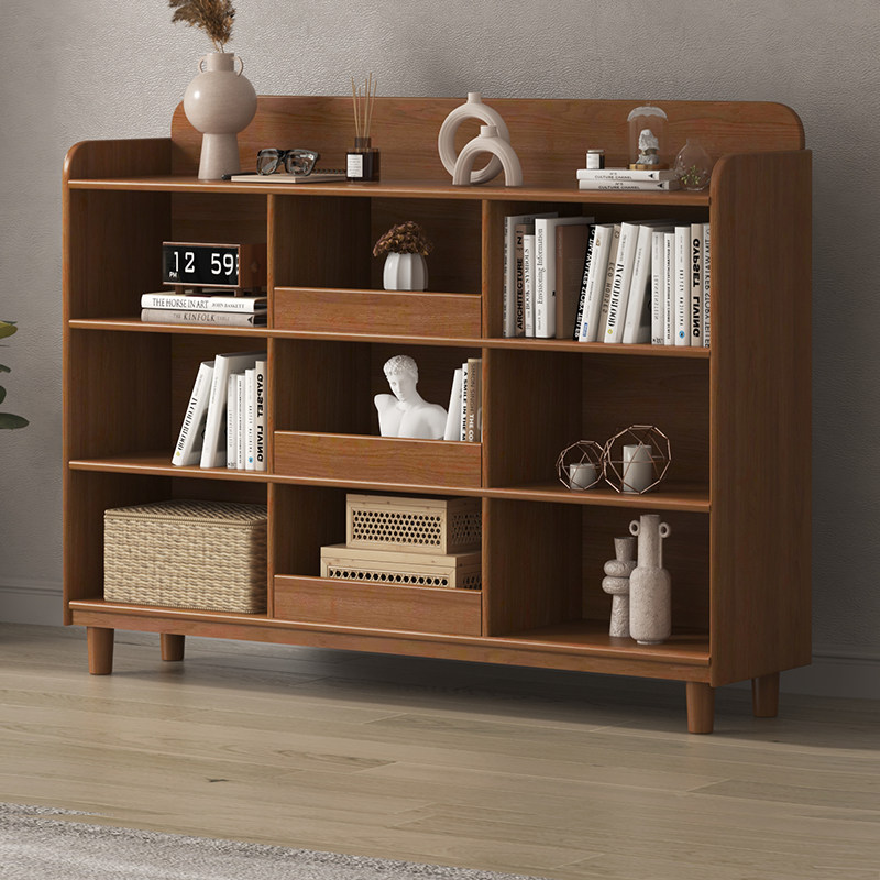 实木落地书架格子柜置物架