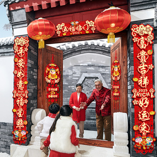 新款农村自建房别墅大门大尺寸2026马年高档春联入户福字门贴对联