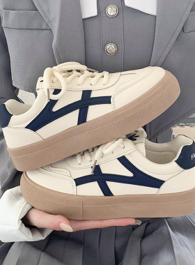 爆款女鞋春季德训小白鞋百搭小众厚底运动学生板鞋子女士阿甘休闲