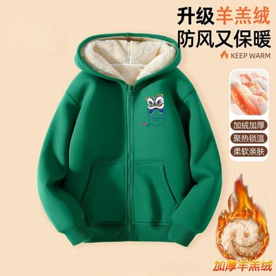 尾大狸2025冬季新款男童连帽卫衣外套保暖加绒加厚上衣中大童冬装