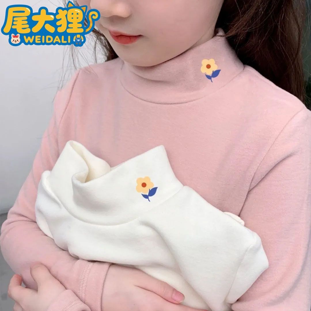 尾大狸女童德绒上衣秋冬新款加厚高领洋气保暖长袖中大童打底衫潮
