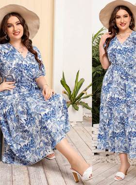 plus size women long dress summer beach dresses 大码显瘦女裙