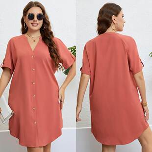 plus dres 200斤大码 V领宽松连衣裙 long shirt women 夏季 size