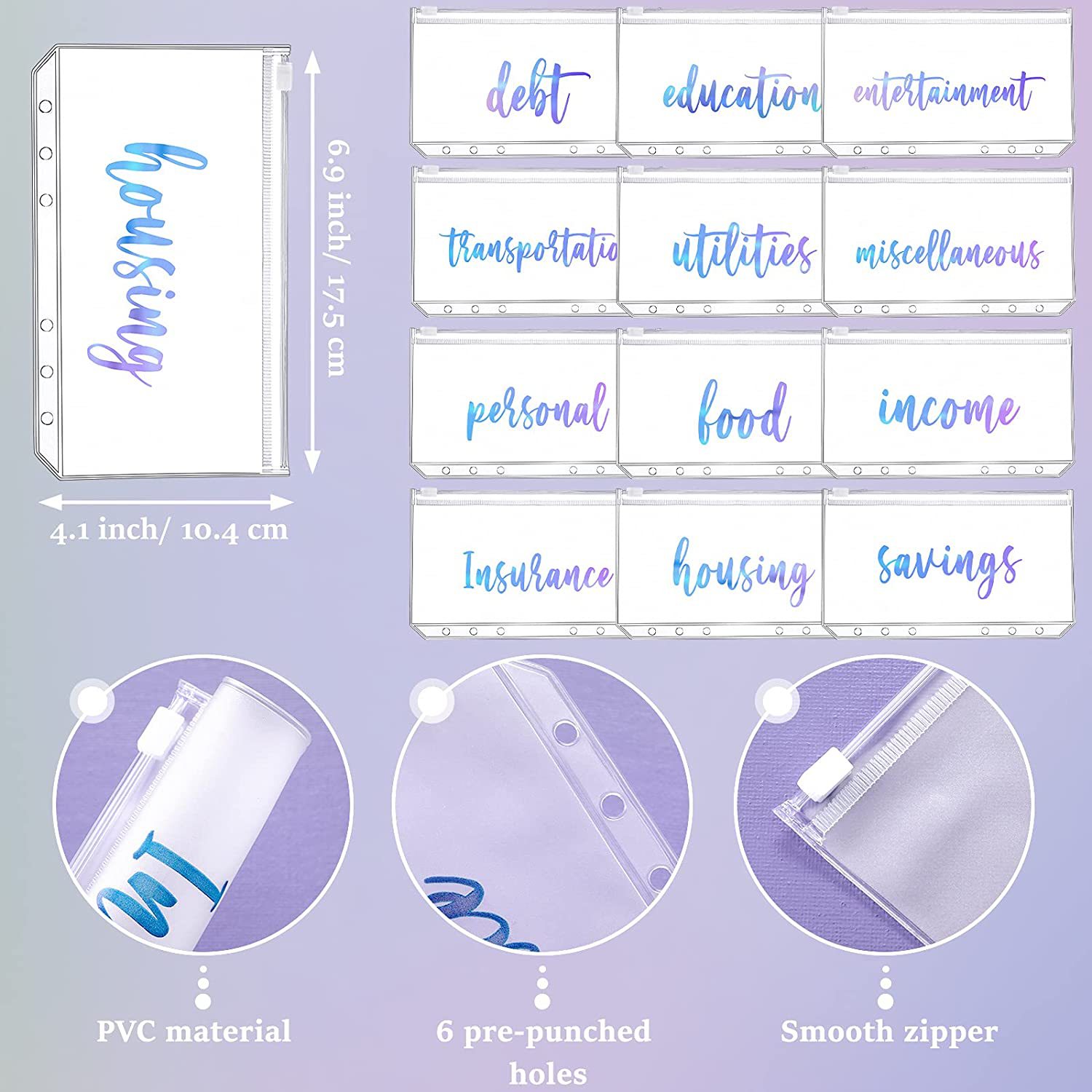 12 Pieces Categories Binder Pockets A6 Size 6 Holes Binder C