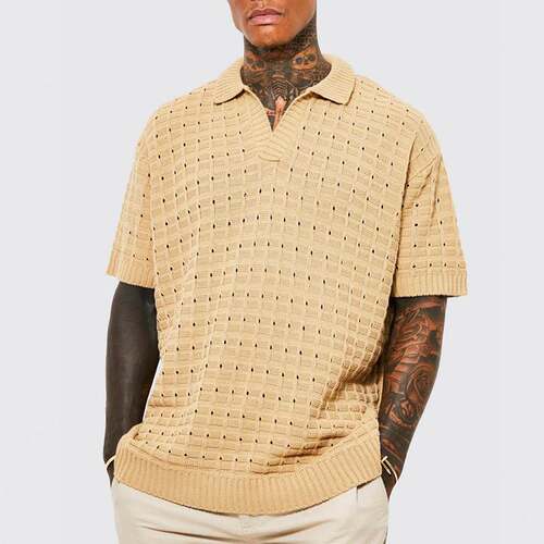 POLO knitted short sleeve casual T-shirt 新弹力休闲V领T恤男