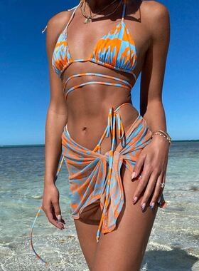 欧美沙滩宝贝小众印花比基尼女夏拍照摄影性感分体泳衣sexybikini