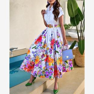 Print Dress下摆花卉收腰衬衫 Ruched Shirt 长裙 Buttoned Floral