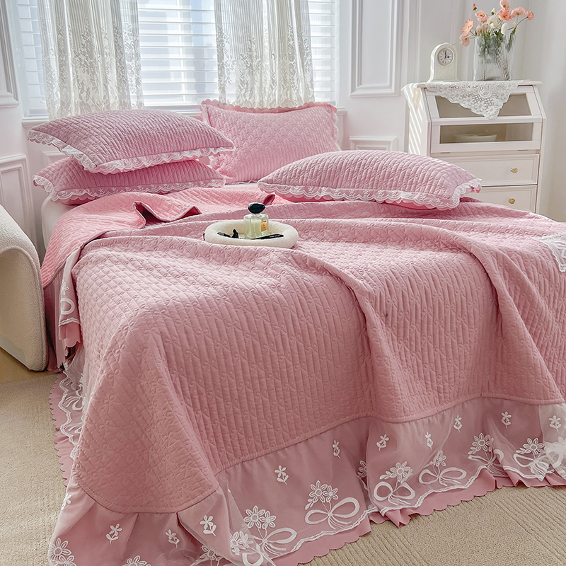 新款超大号床盖绗缝床单蕾丝床裙三件套四季通用款榻榻米加厚特大