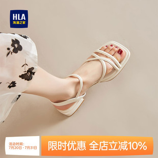 外穿平底女款 HLA 新款 海澜之家一字带女士低跟凉鞋 夏天 女2024夏季