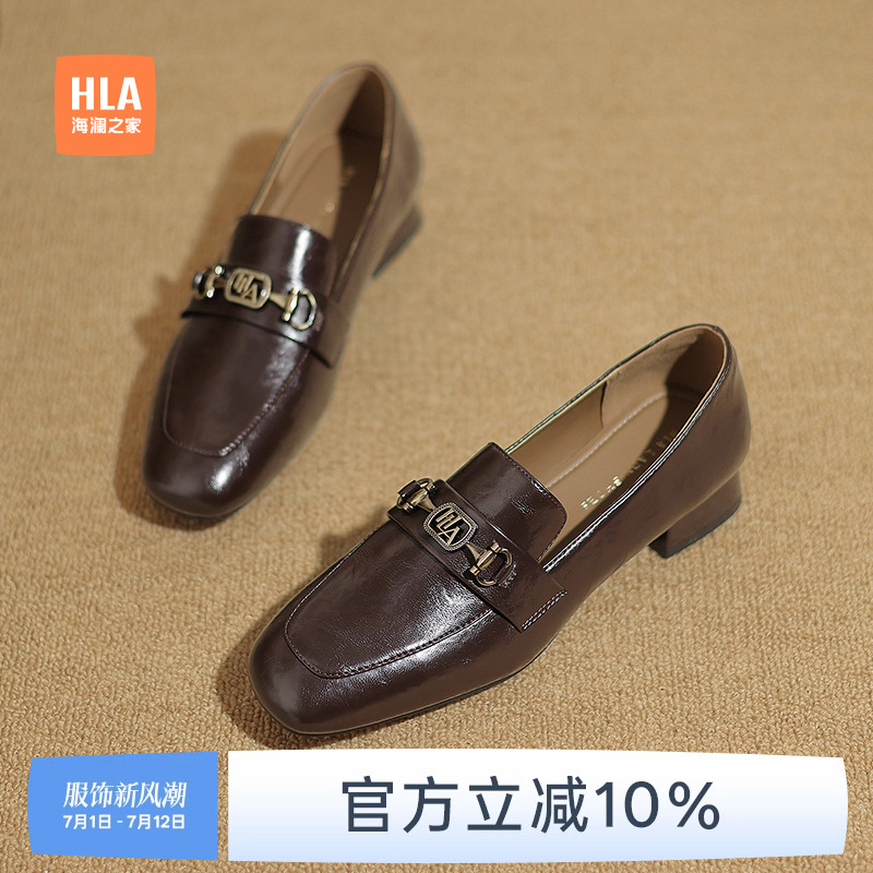 海澜之家乐福鞋2025春季新款复古英伦一脚蹬通勤低跟单鞋女小皮鞋