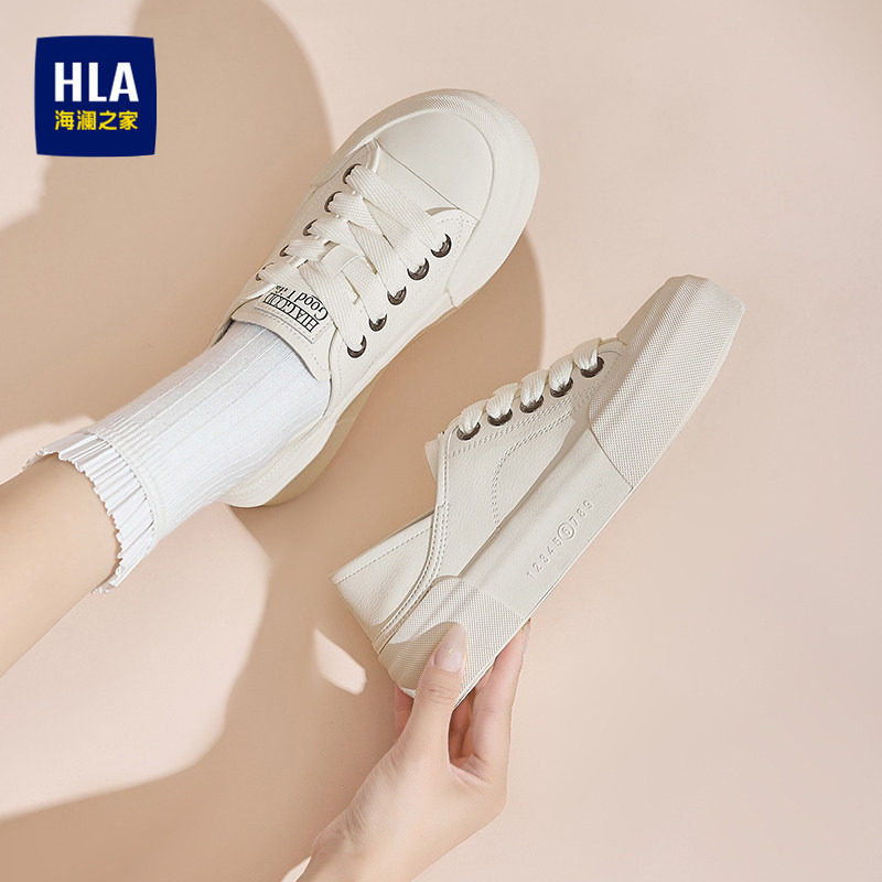 HLA/海澜之家小白鞋女夏2026新款大头鞋女休闲板鞋薄款白色帆布鞋