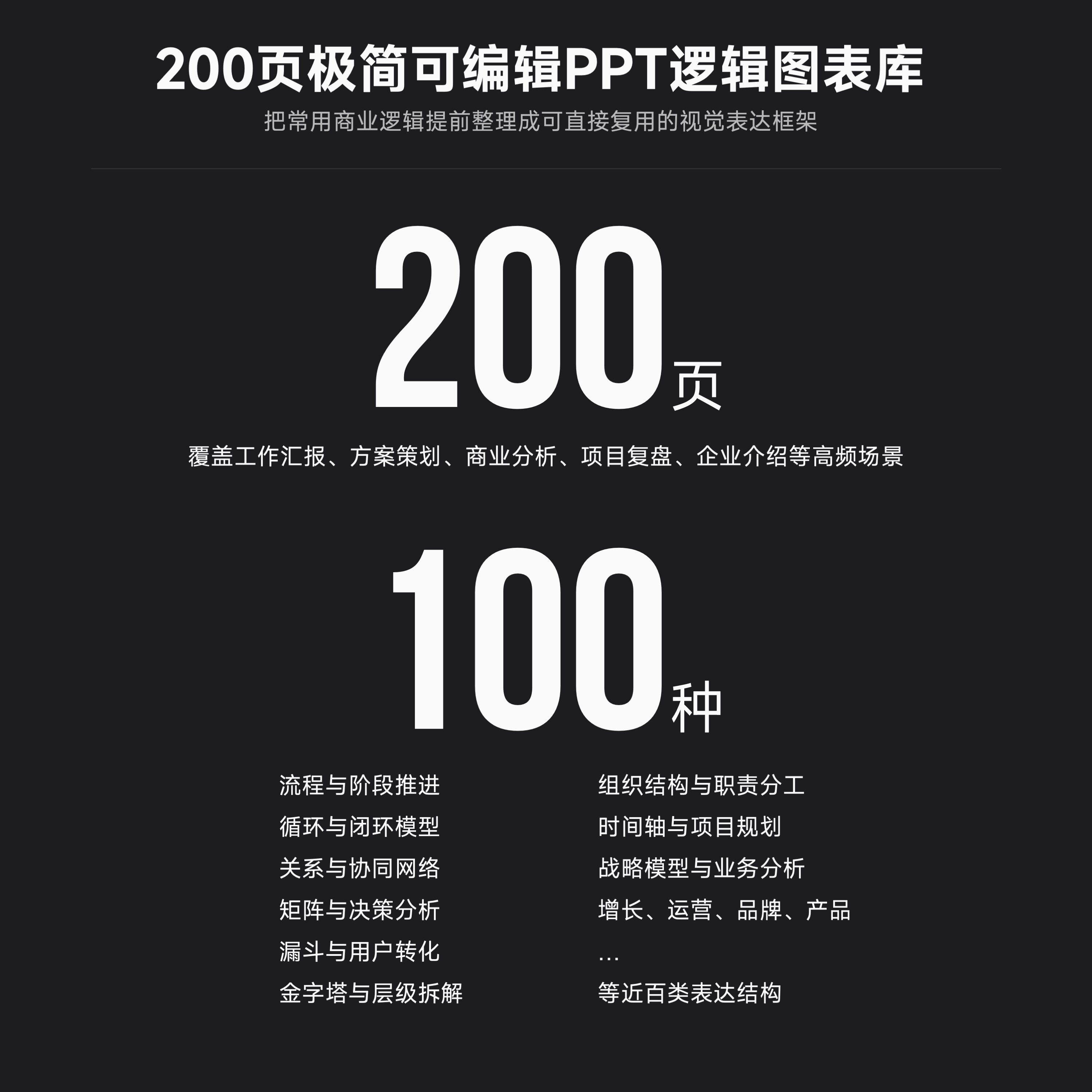 200页PPT逻辑图表库丨总结设计素材/源文件