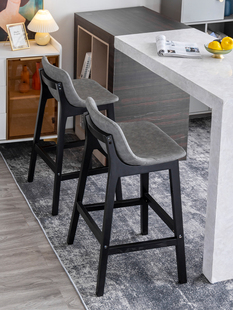 实木酒吧椅吧台椅现代皮艺家用中岛台椅简约吧凳前台接待高脚椅子