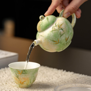 手绘翠竹陶瓷盖碗茶壶茶杯茶具套装整套功夫办公室茶具